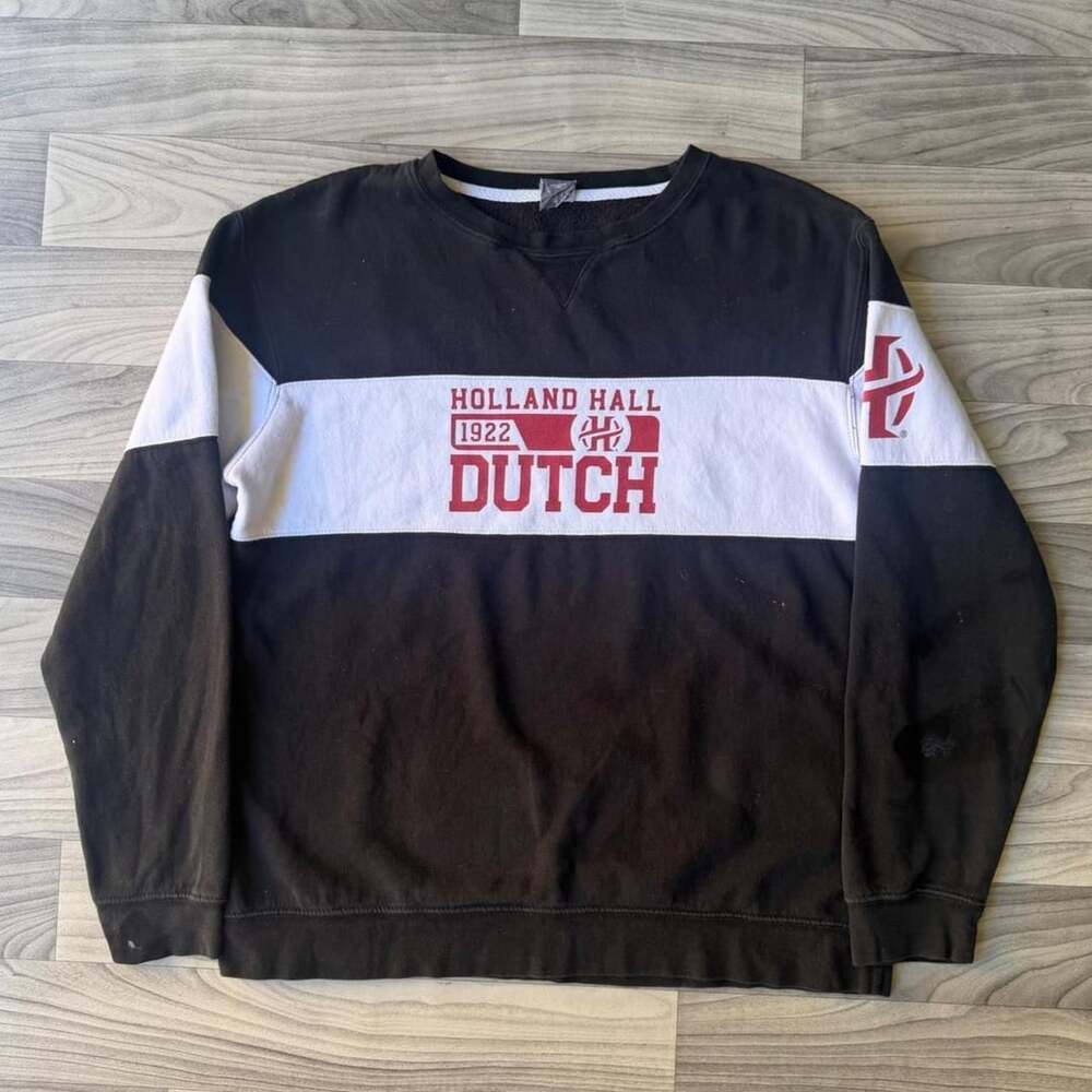 J America Holland Hall Dutch Sweatshirt Size L Black White Crewneck Y2K
